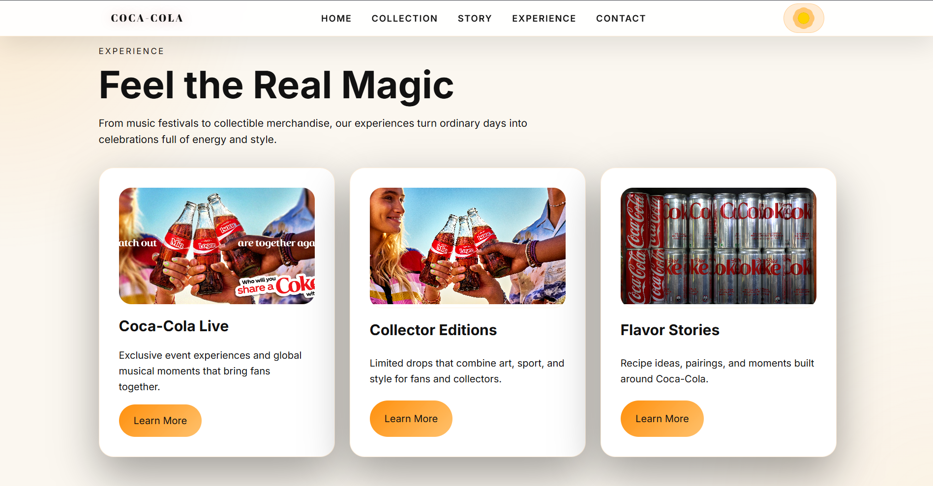 Coca-Cola scroll animation website experience section